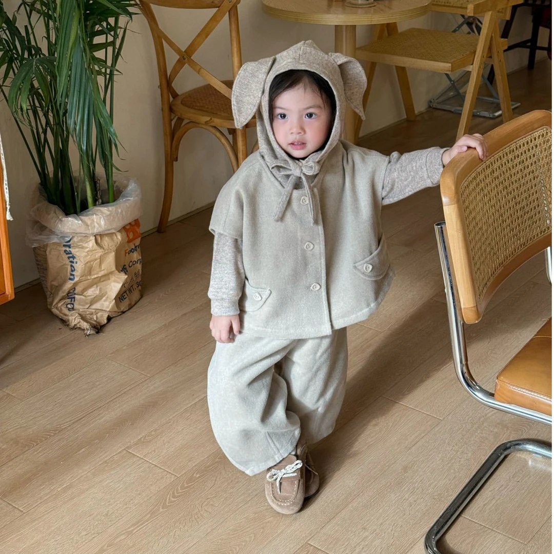 壹妈韩范童装女童秋冬气质套装新款洋气女宝休闲连帽毛衣马甲外套