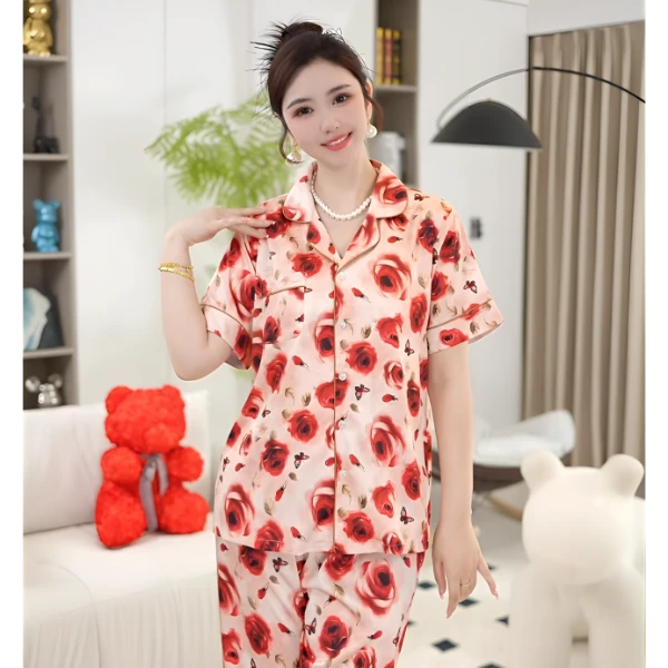 【玫瑰故事】短袖25时尚新款夏季女士休闲丝感冰凉透气可外穿家居服