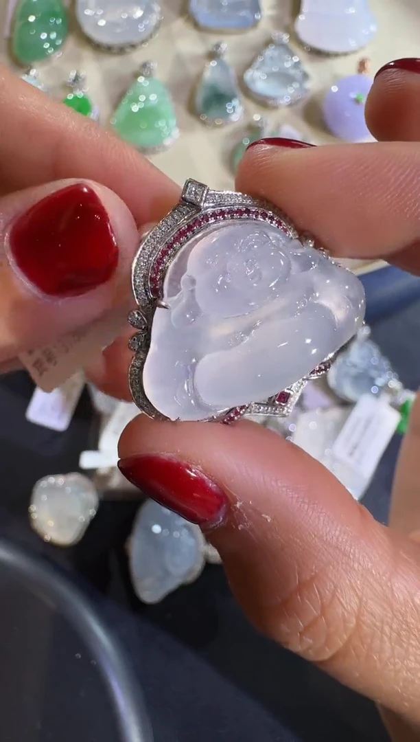 吊坠(不含链)18K金镶嵌翡翠【源头工厂】钻石镶嵌