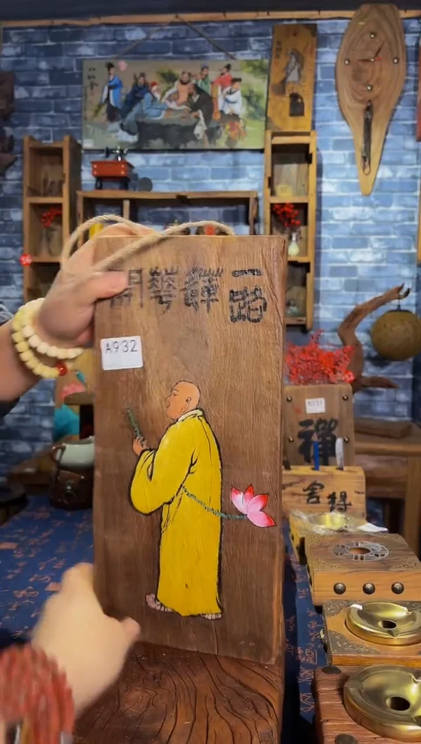 风化老门板丙烯画挂画