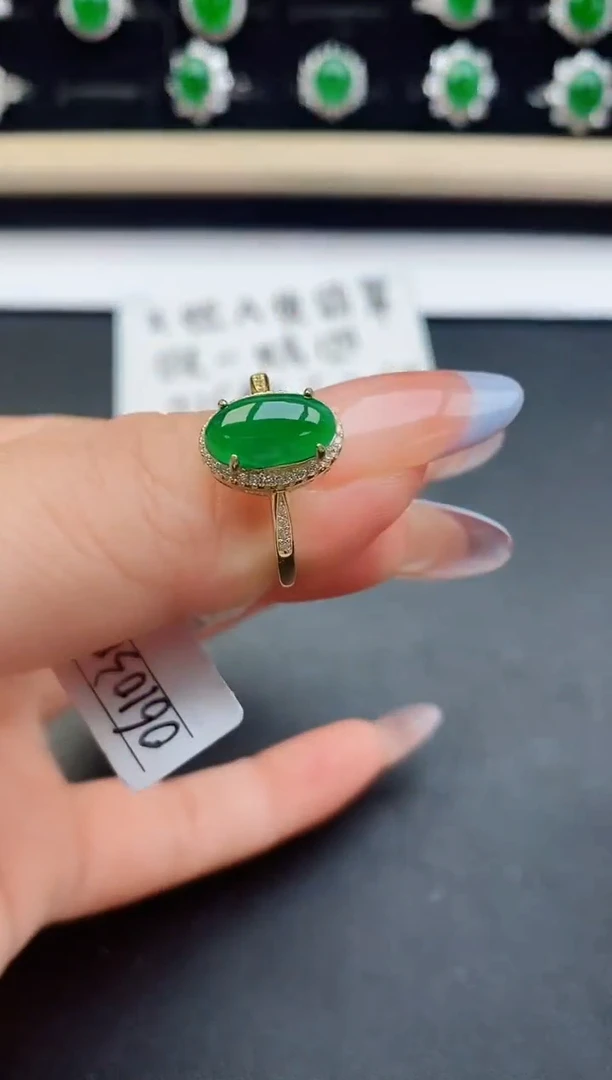 翡翠戒指银S925镶嵌5080
