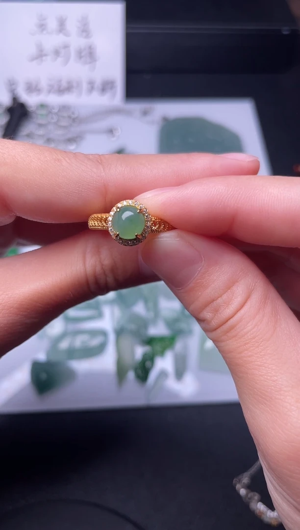 合金戒指翡翠天然缅甸A货翡翠