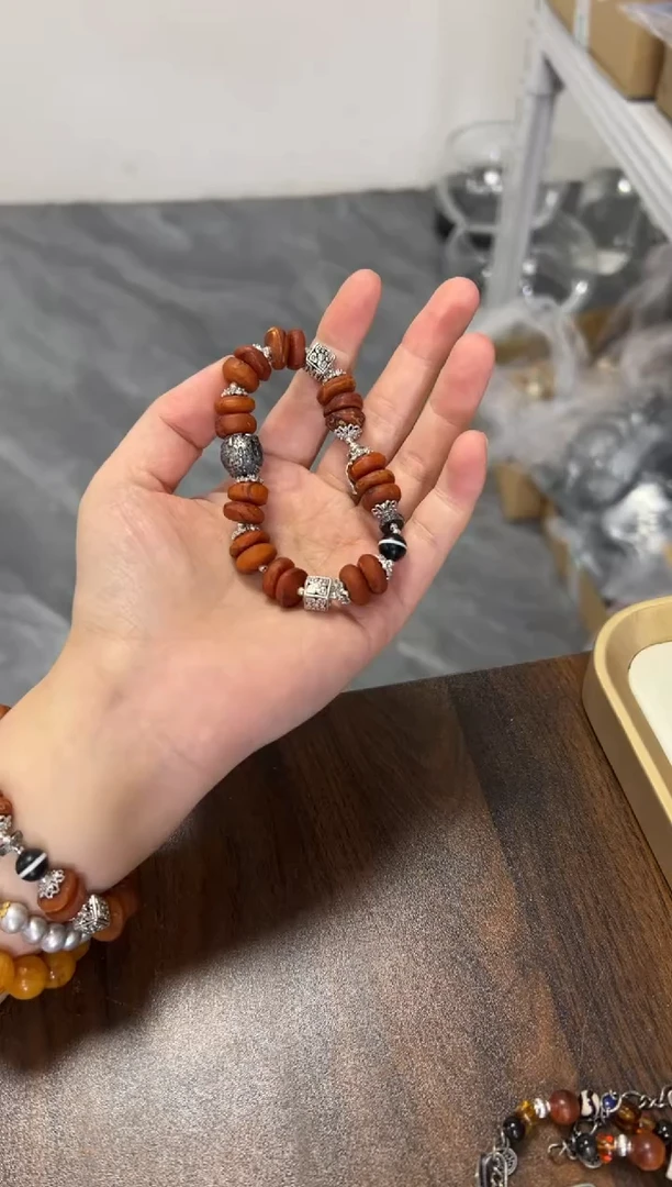 未镶嵌蜜蜡手链橘皮蜡老蜜蜡饼子配件款手链[1440]