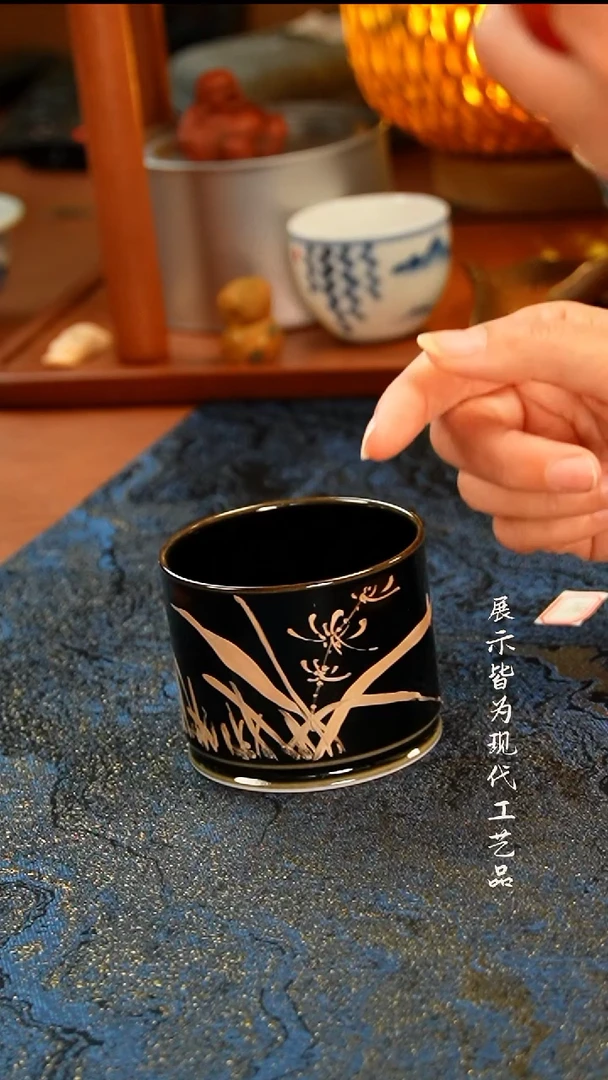 景德镇描银直口杯