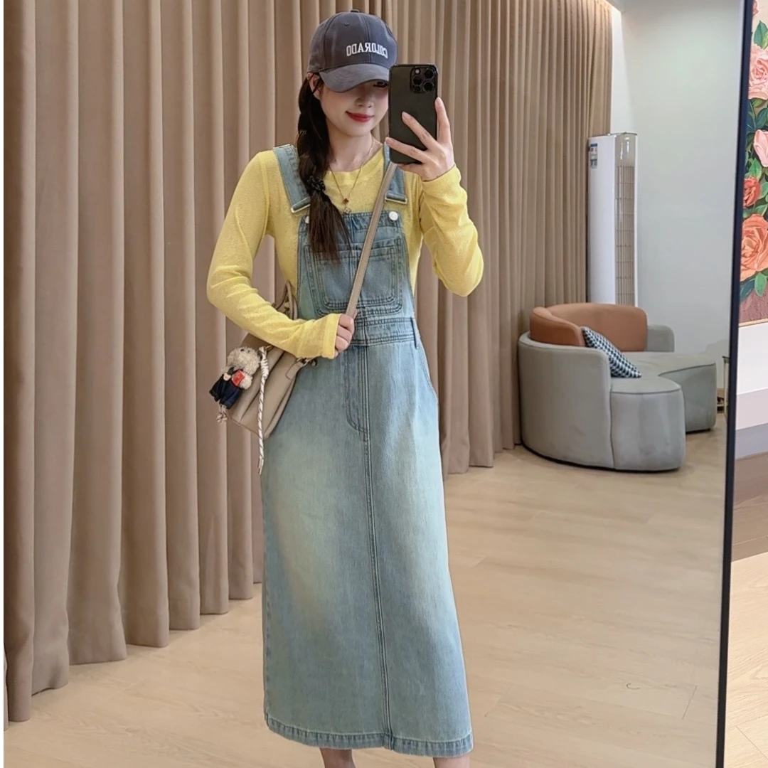 奈奈妮【慵懒时光】浅蓝色牛仔背带裙春韩系减龄吊带连衣裙8807