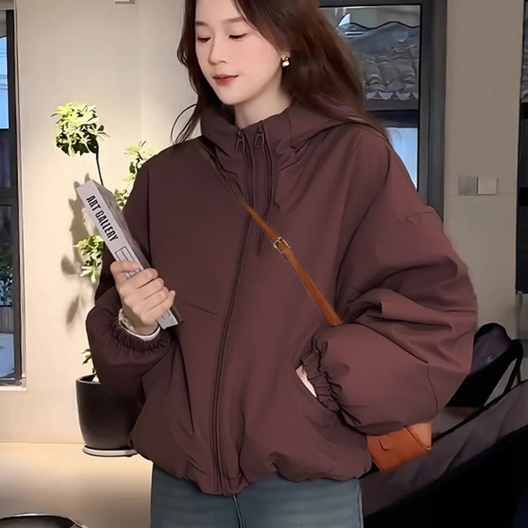 爆款连帽夹棉冲锋衣棉衣女款2025秋冬新款韩版宽松时尚加棉厚外套