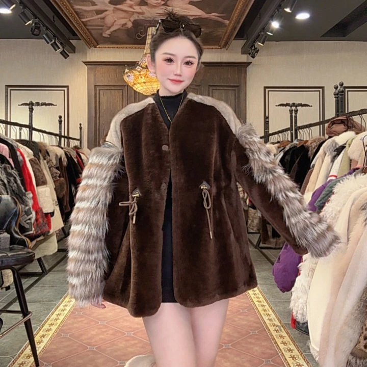 【DCP•Flagship store】85020 2025新款皮毛一体水貂狐狸毛外套