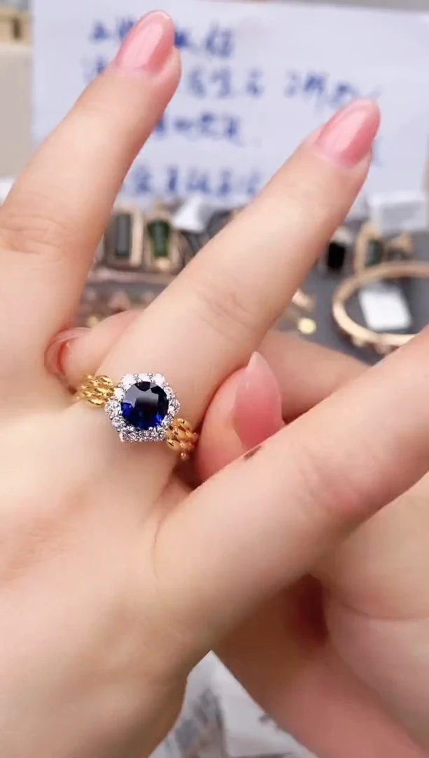 戒指蓝宝石18K金镶嵌-专柜-16