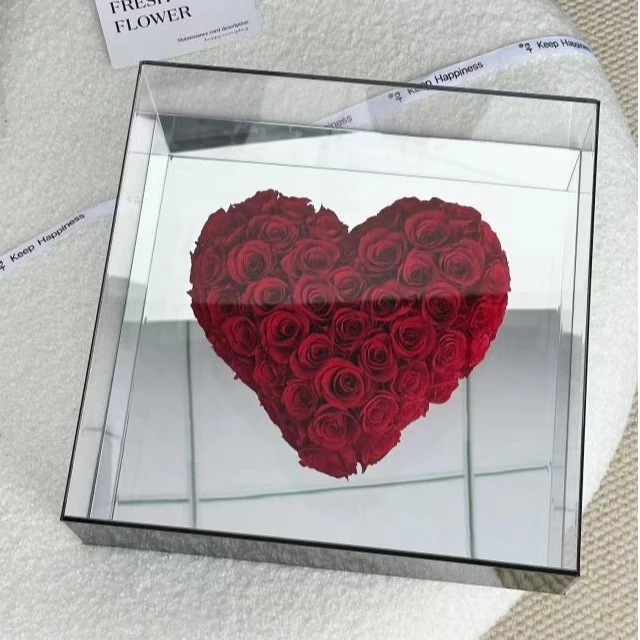 七夕礼物送女友真花玫瑰镜面爱心永生花生日送母亲送老婆送闺蜜