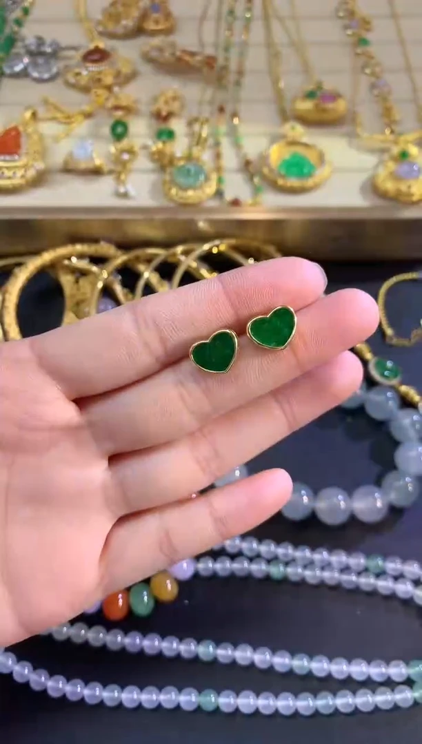 银S925镶嵌翡翠耳饰耳饰|300