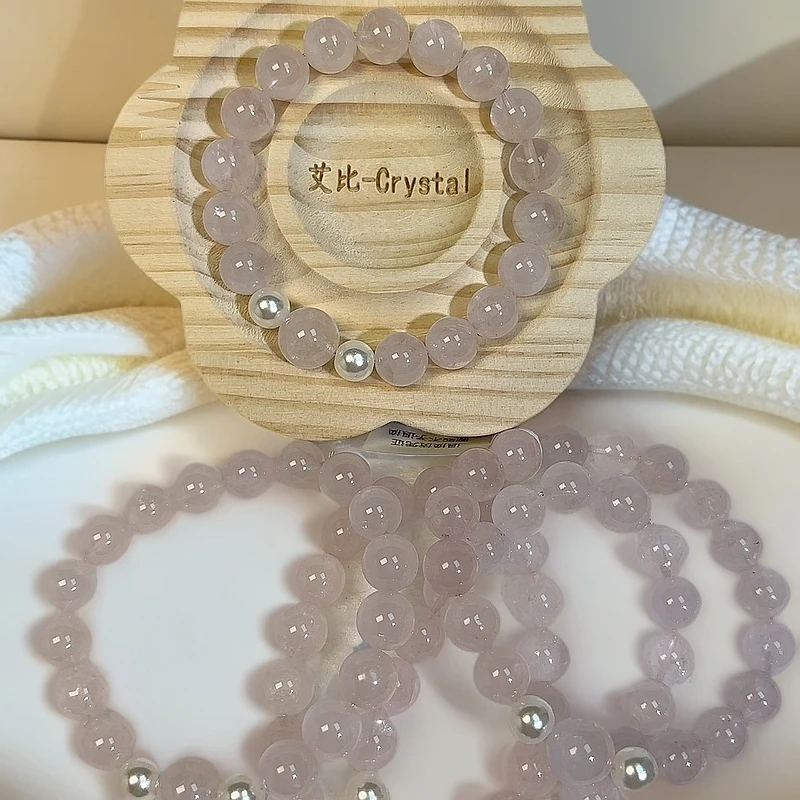 设计款粉色白色水晶甜美温柔手链手串（粉水莫粉）