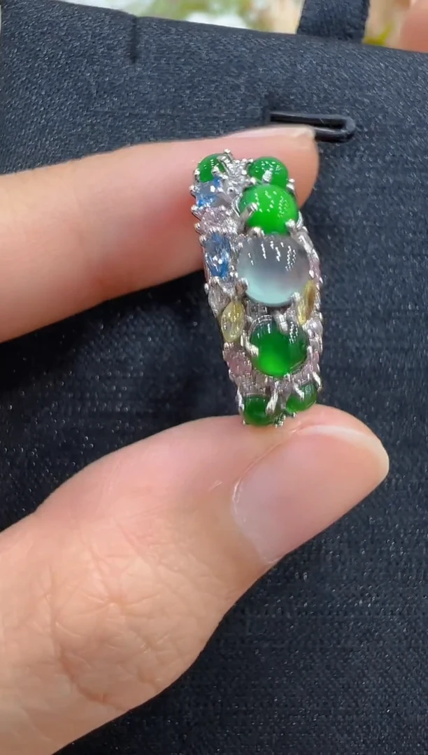 翡翠戒指银S925镶嵌多样性团购发一件