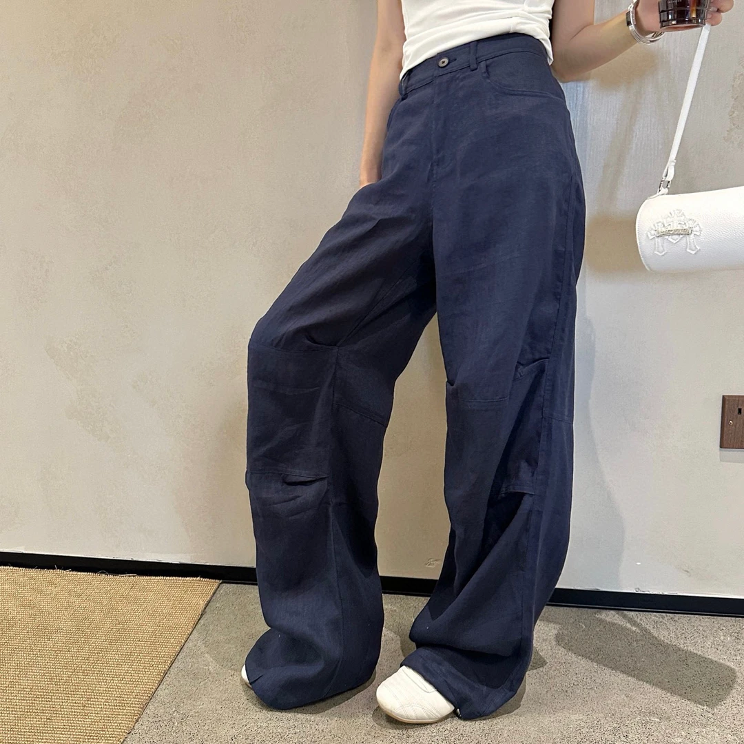 亚麻裤褶皱工装美式cleanfit简约高级感百搭直筒休闲