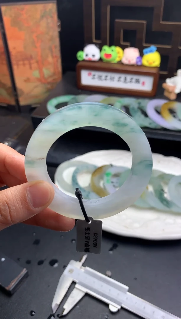 未镶嵌手镯定制翡翠冰冰胶胶冰飘花美美镯47-55-29号