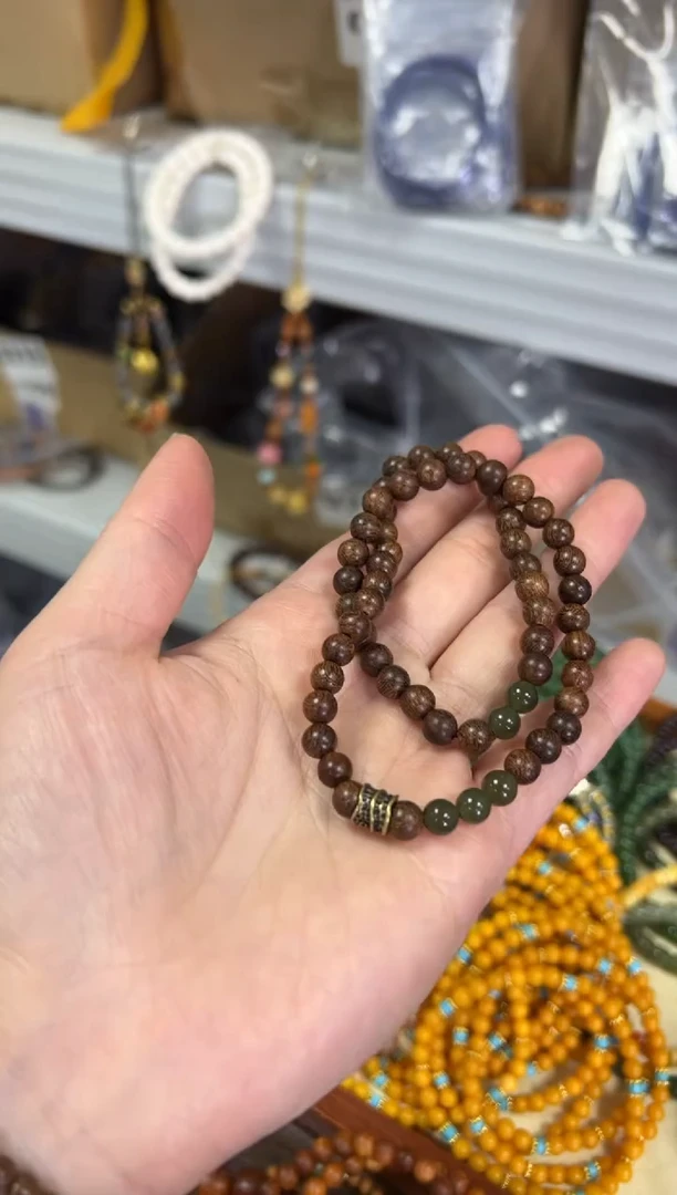 【闪购商品】苏木（金丝檀）手串未镶嵌金丝檀和田玉款双圈[1268]