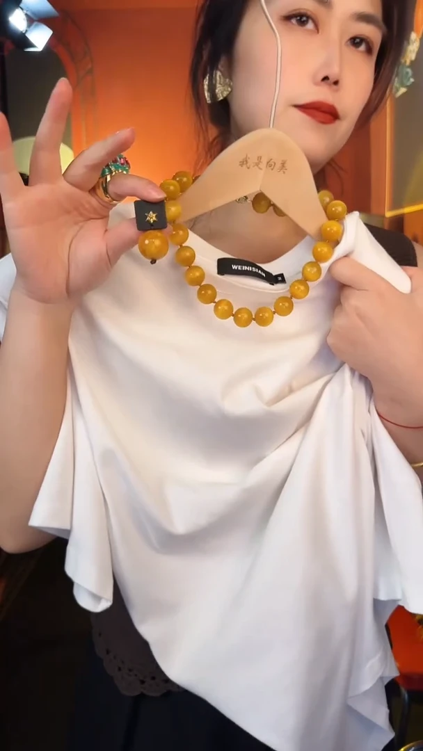 合金无合金无复古百搭黄色珠珠项链耳针套装