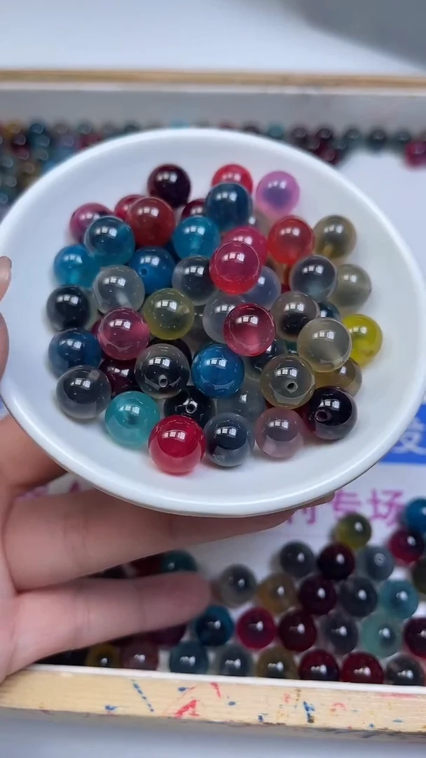 未镶嵌散珠玛瑙/玉髓B1713彩糖心玛瑙10mm10颗15元