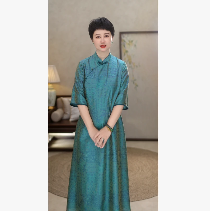 送考旗袍【100桑蚕丝流光绸】非遗高奢新中式2025春夏复古旗袍A3913