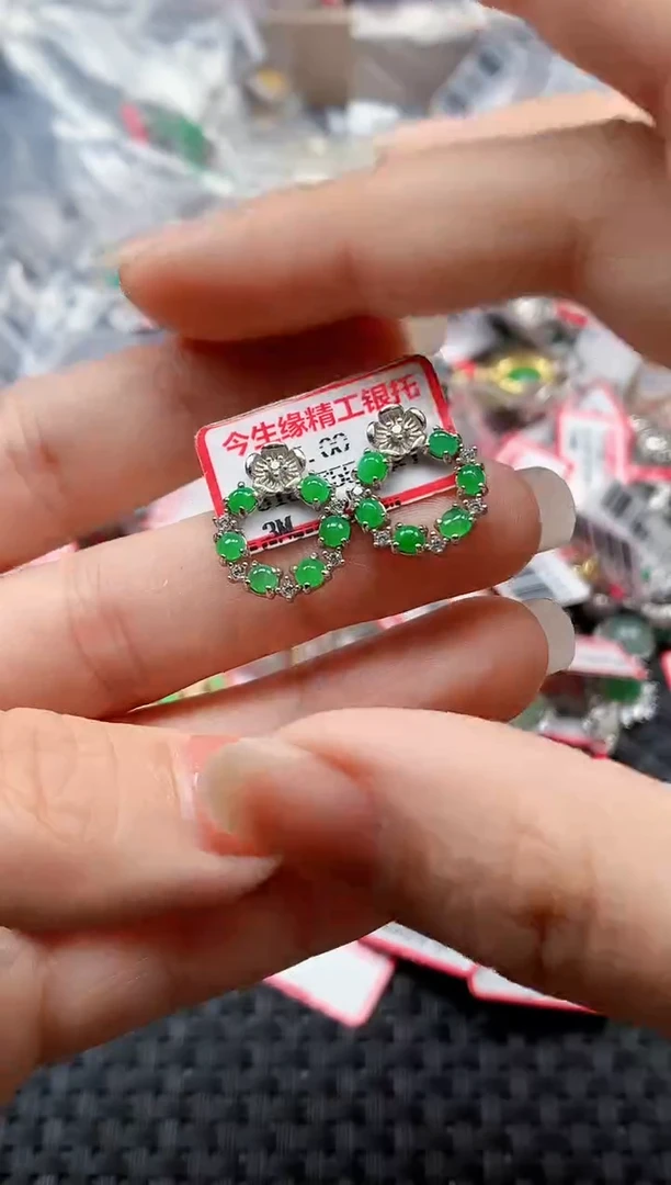 银S925镶嵌戒指翡翠天然A货缅甸翡翠