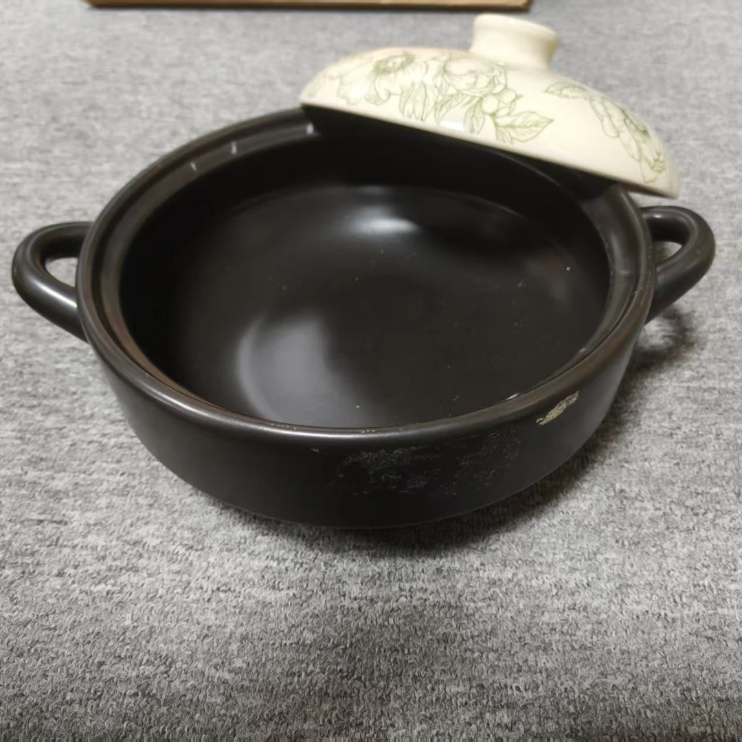 【瑕疵】302黑米色牡丹砂锅陶瓷干烧炖菜炖肉煮粥煲汤煲仔家用