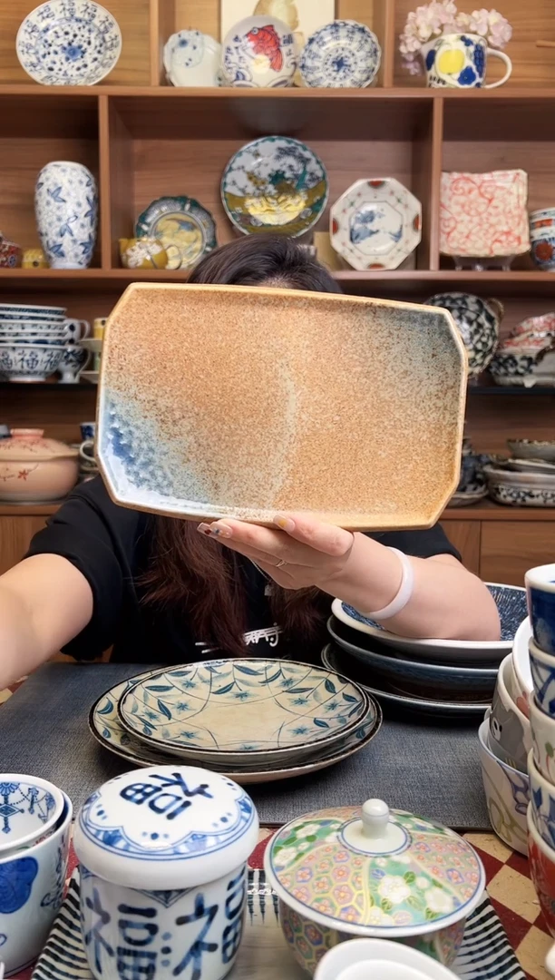 瓷片砂地蓝流21cm长角皿 加厚款
