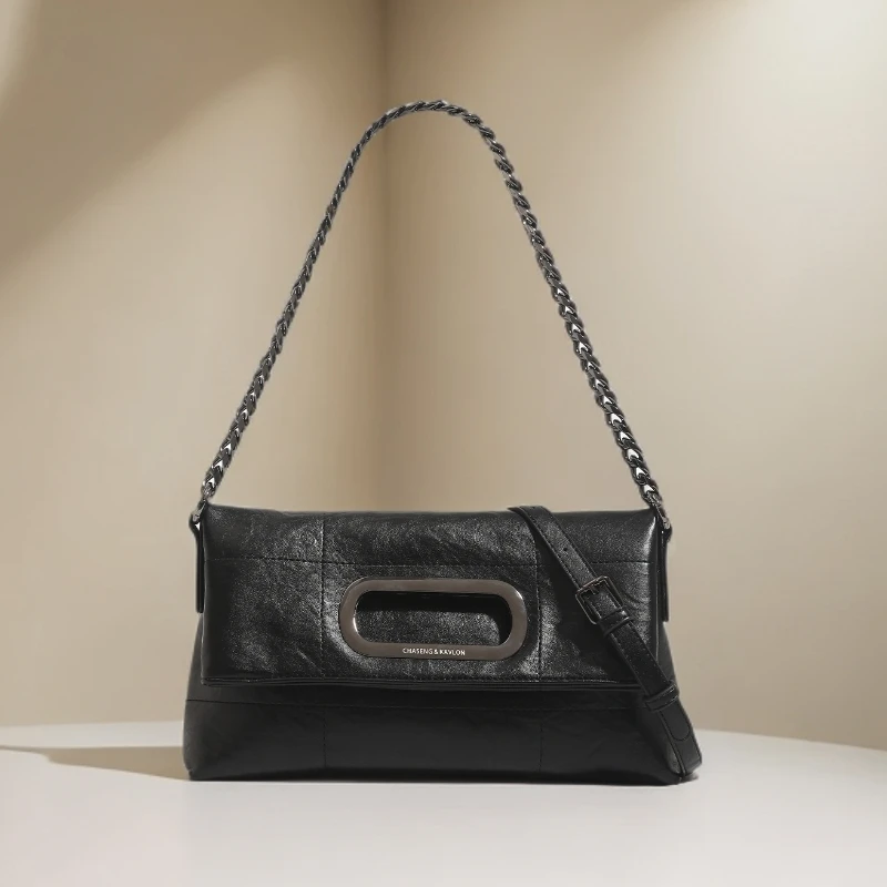 CHASENG&KAVLON双11爆款女包链条斜挎包褶皱牛皮包单肩包小众斜跨