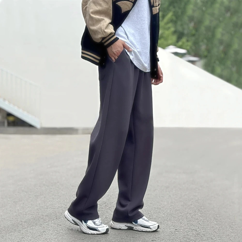 春秋新款垂感百搭纯色耐磨松紧带直筒卫裤男休闲裤工装裤秋冬款