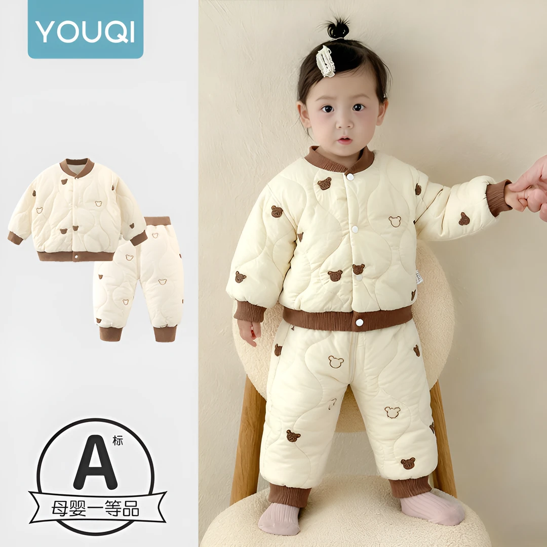 优奇婴幼儿秋冬宝宝夹棉保暖棉服儿童加厚棉袄外出冬季分体两件套
