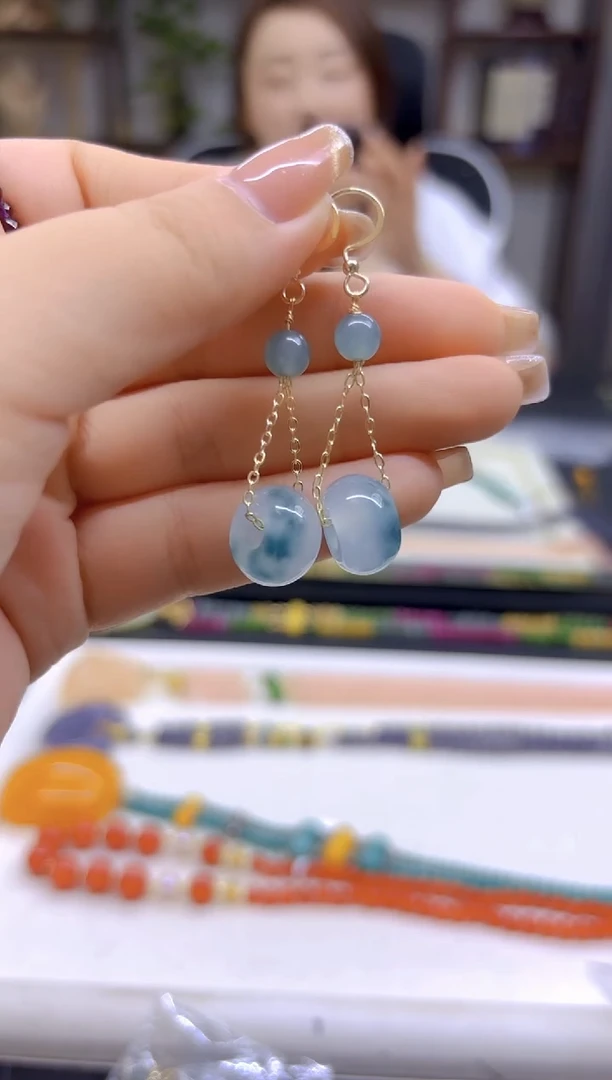 翡翠14K金镶嵌耳饰DIY款E764