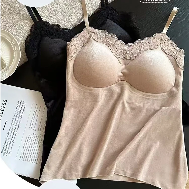 【锦衣服饰】6162时尚性感蕾丝边金丝绒轻暖吊带背心