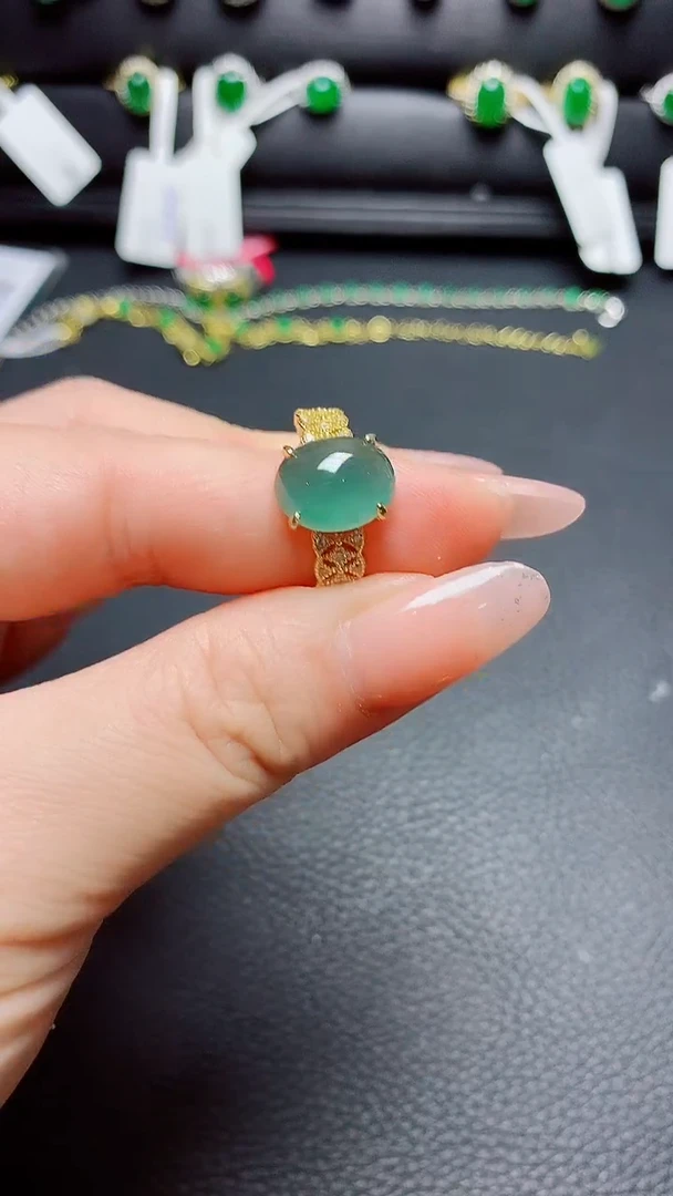 银S925镶嵌戒指翡翠天然翡翠A货s925银镶