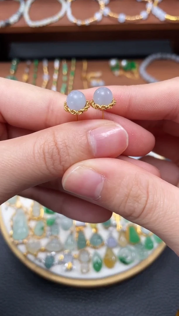 【闪购商品】翡翠耳钉18K金镶嵌2个   JK713