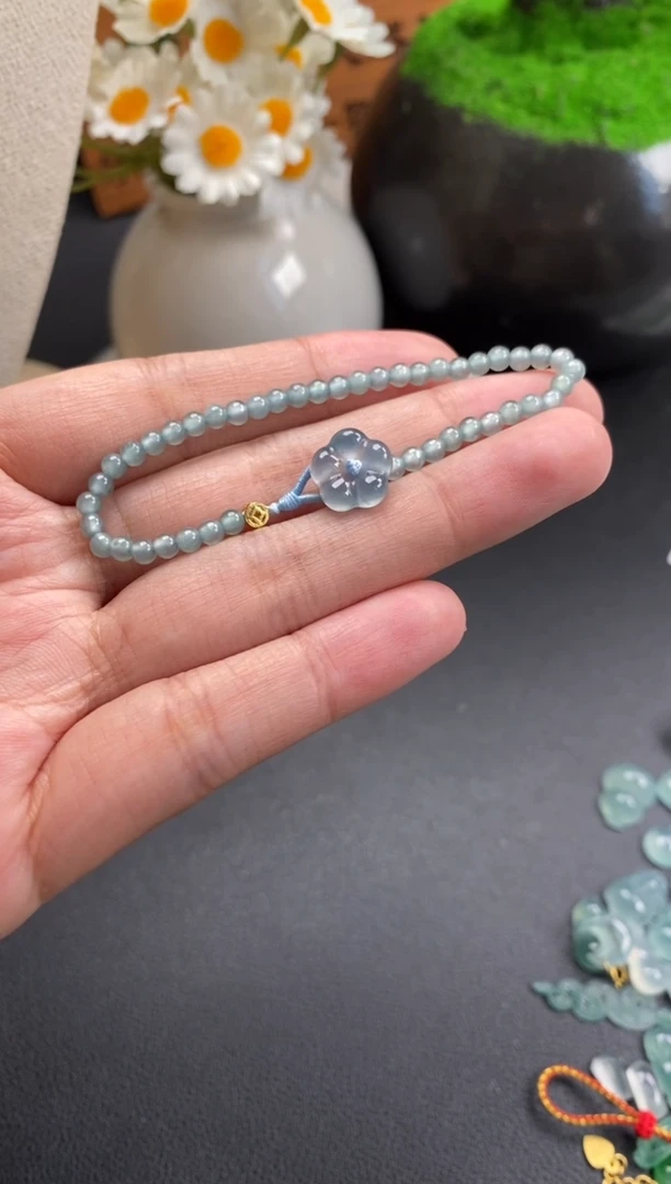 散珠翡翠花花手绳 手围14