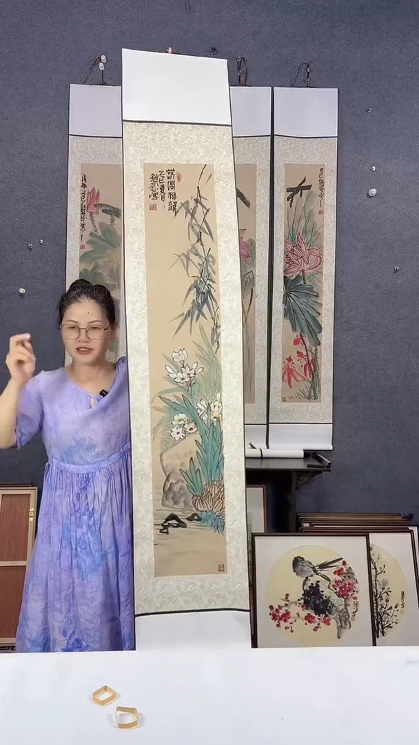 国画175*32吴铁成手绘卷轴