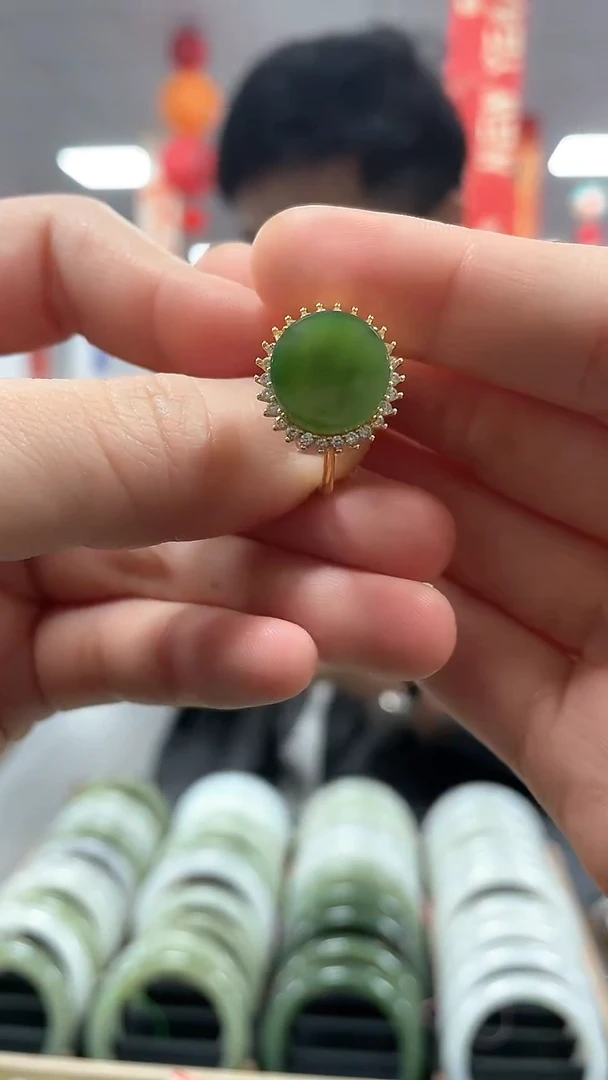 【闪购商品】和田玉戒指银S925镶嵌碧玉戒指一件