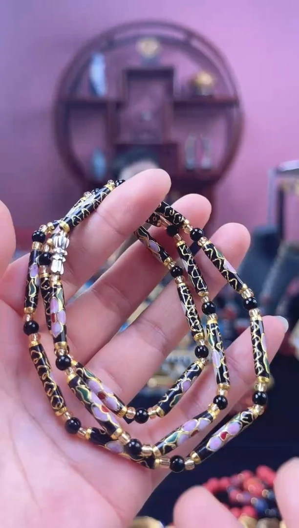 非遗 景泰蓝竹节项链 黑色