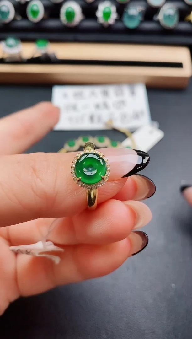 翡翠戒指银S925镶嵌08050