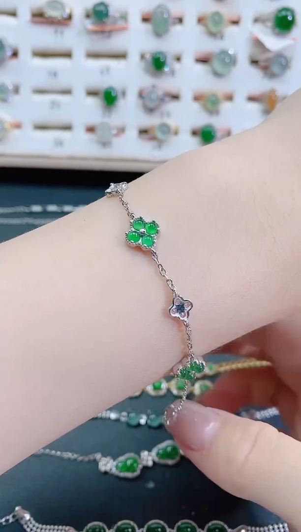 银S925镶嵌手链翡翠天然翡翠
