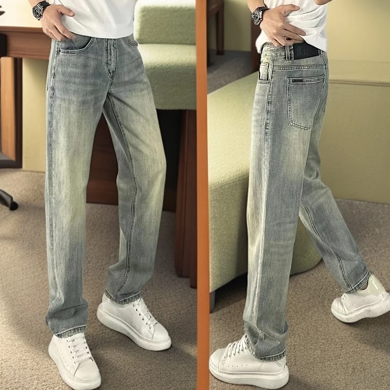 男士春秋季新款潮流时尚宽松百搭水洗做旧百搭帅气直筒休闲牛仔裤