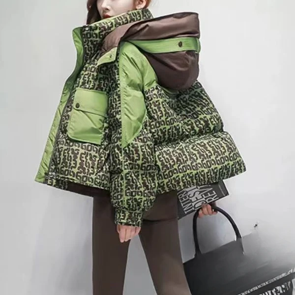 【苏苏精选】8801印花潮流連帽棉衣