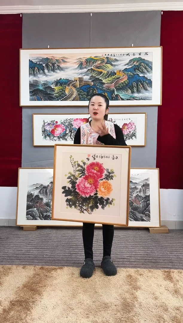 国画手绘牡丹62*62尺寸