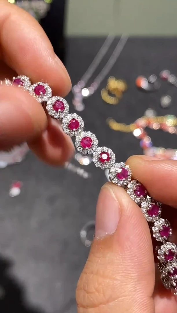银S925镶嵌手链红宝石手链