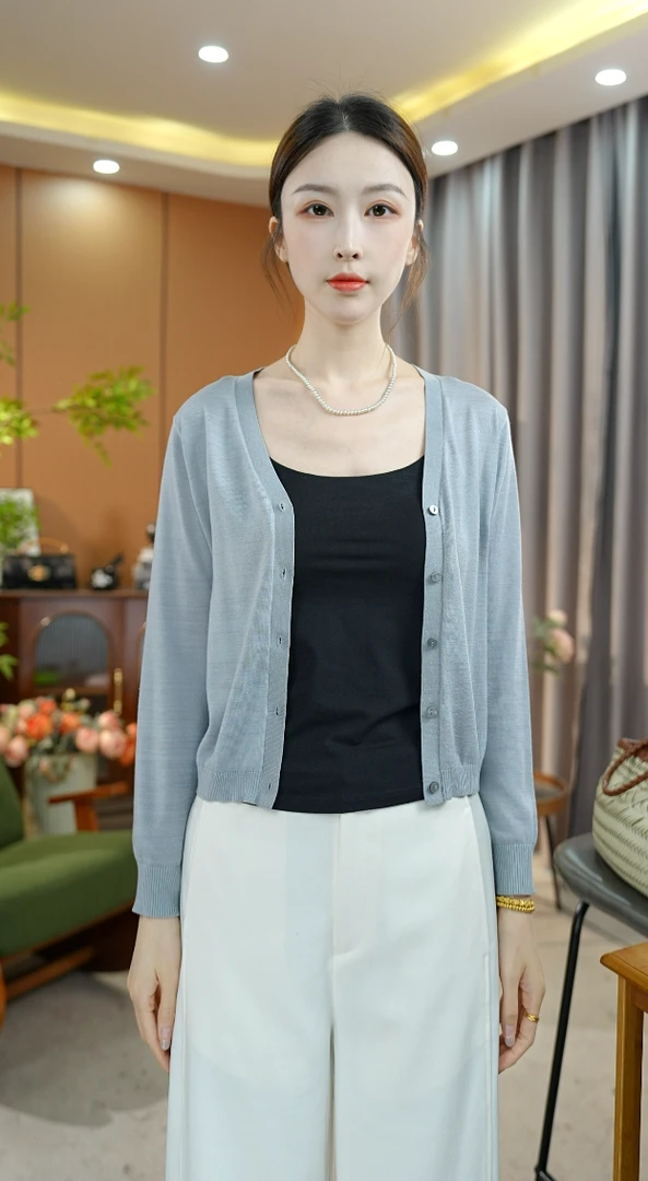 【时光锦】2025春秋薄款显瘦气质时尚百搭针织开衫女款爆款85070