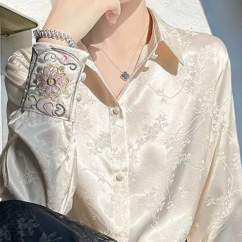 提花四季通用常规新中式长袖衬衫轻奢春夏休闲百搭薄款气质