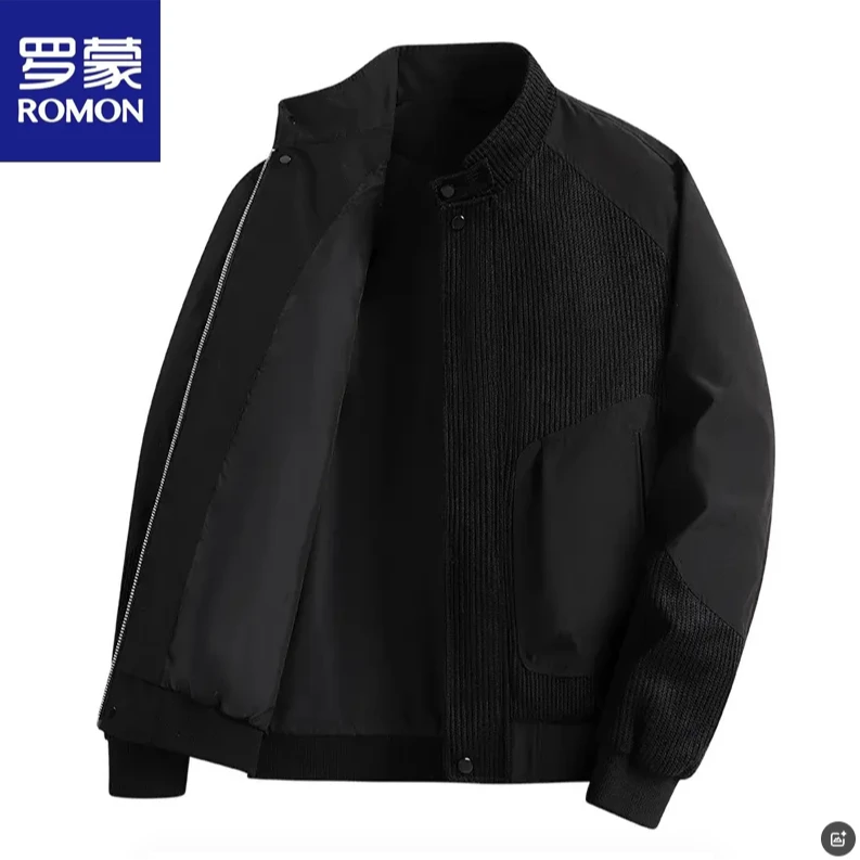罗蒙夹克男士立领2025春秋季大码宽松百搭痞帅棒球服时尚休闲外套