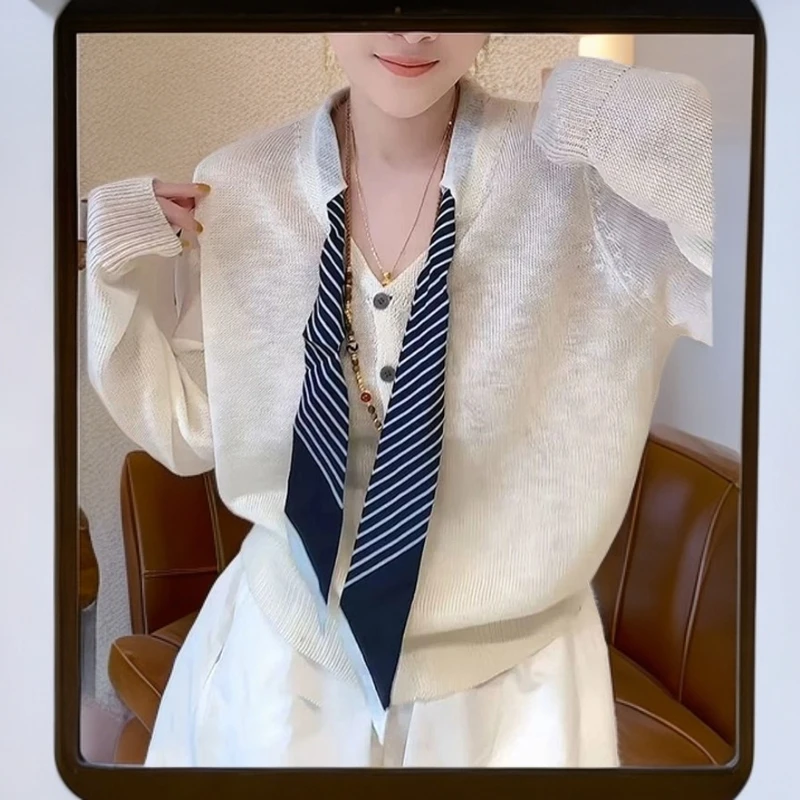 御盟2025新款百搭时尚显瘦早秋季丝巾上衣好看洋气领带长袖女潮