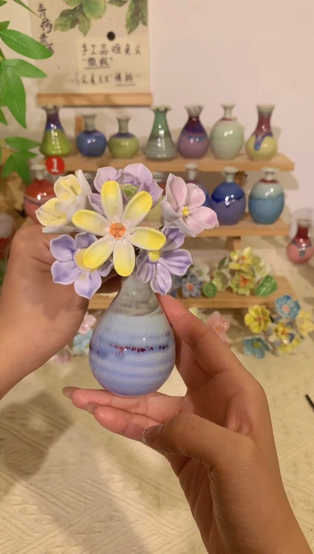 陶瓷陶瓷花瓶＋花束6支（默认微瑕）