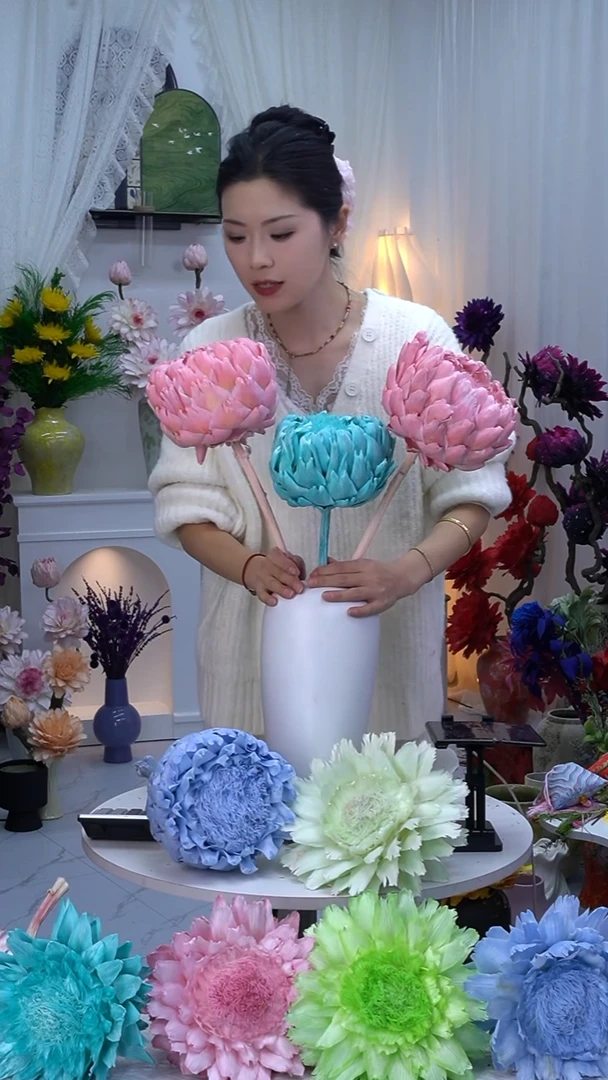 永生洋蓟樱花粉2头+蒂芙尼蓝【叶片有伤】8440