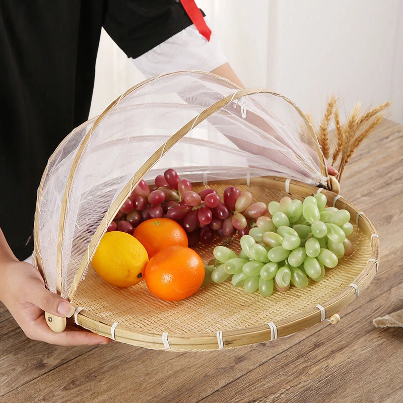 手工竹编纱网农家簸箕收纳晾晒防蝇筛子36+42cm