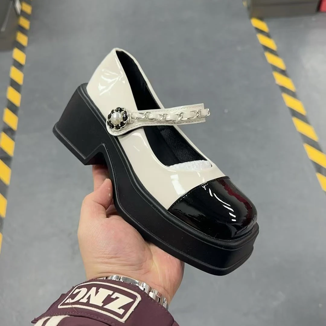 珍珠扣件2025春款法式小香风玛丽珍女鞋新款 520-2